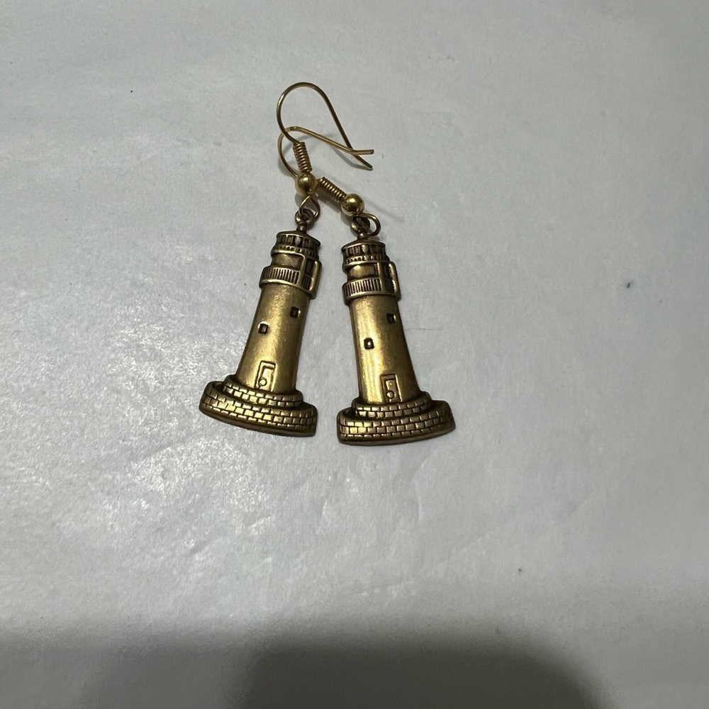 Vintage Gold Lighthouse Dangle Earrings
